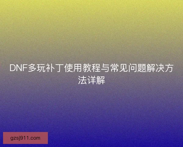 DNF多玩补丁使用教程与常见问题解决方法详解