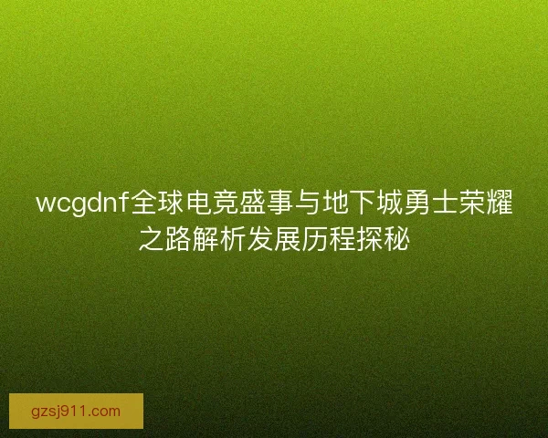 wcgdnf全球电竞盛事与地下城勇士荣耀之路解析发展历程探秘